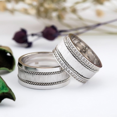 Modern Ve Şık Tasarım Gümüş Alyans Çifti Tl101 - Thumbnail