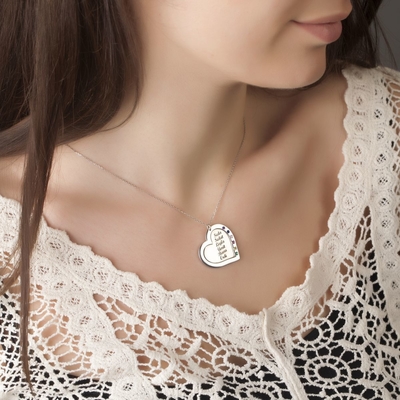 Renkli Taşlı Kalpli İsimli Gümüş Kolye İk106 - Thumbnail
